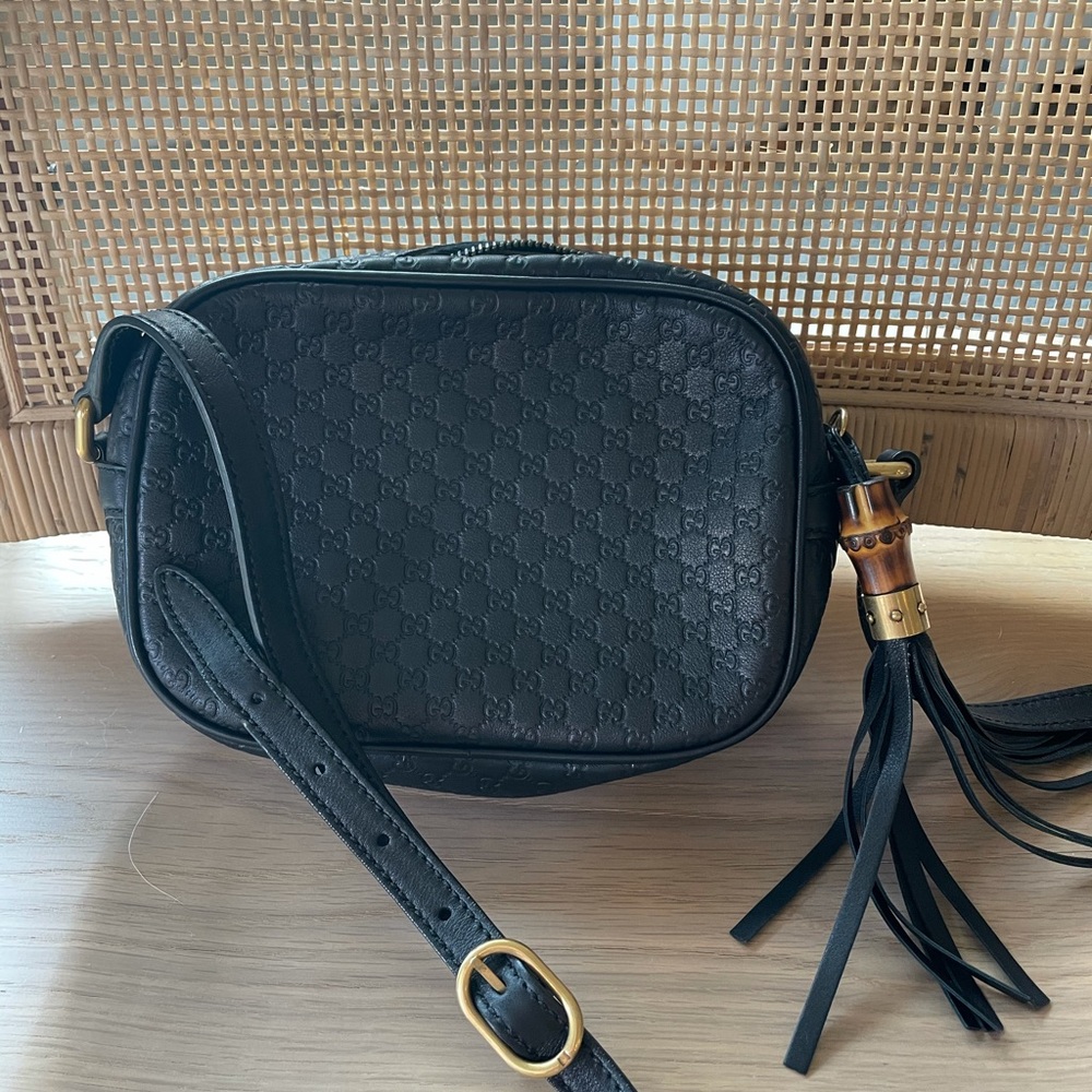 Gucci cross body, black leather, bamboo tassel
